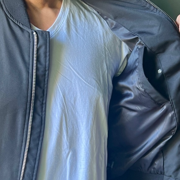 KARL LAGERFELD bomber jacket, black w/ olive sleeves, Small, worn once. - Picture 3 of 5